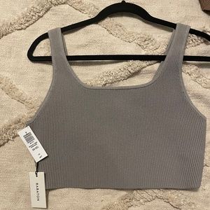 Aritzia Babaton Sculpt Knit Square Neck Cropped Tank Gray Taupe Large
